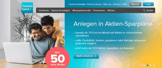 Aktien Sparpläne bei der Consorsbank (Bildquelle: Consorsbank Website)