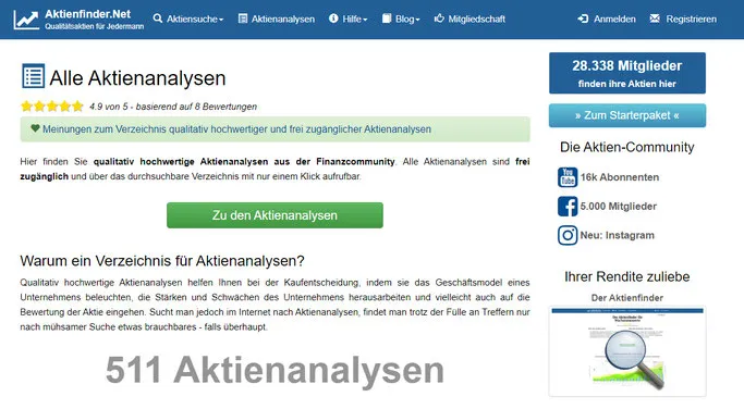 Aktienfinder und kostenlose Aktien Analysen kostenfrei nutzen