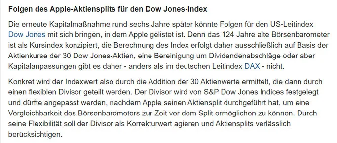 Apple Aktiensplit Folgen für den DowJones