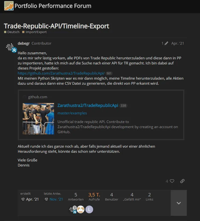 Auszug aus dem Trade Republic Forum / Trade Republic-API / Timeline Export