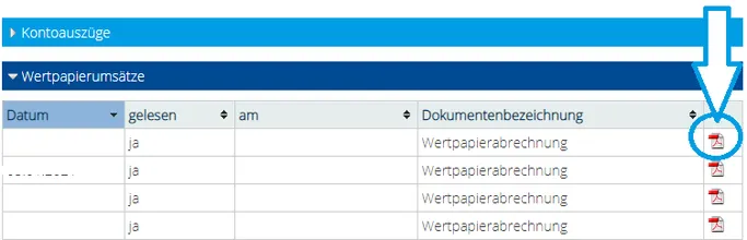 Baader Bank Download der Kaufabrechnungen bei Scalable Broker