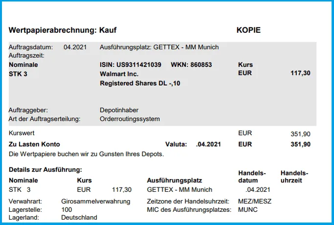 Beispiel Abrechnung bei Scalable Capital Broker - 0€ Ordergebühr