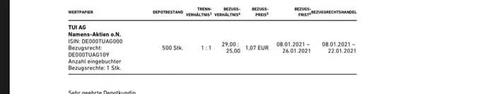 Bezugsrecht Meldung bei Trade Republic Broker