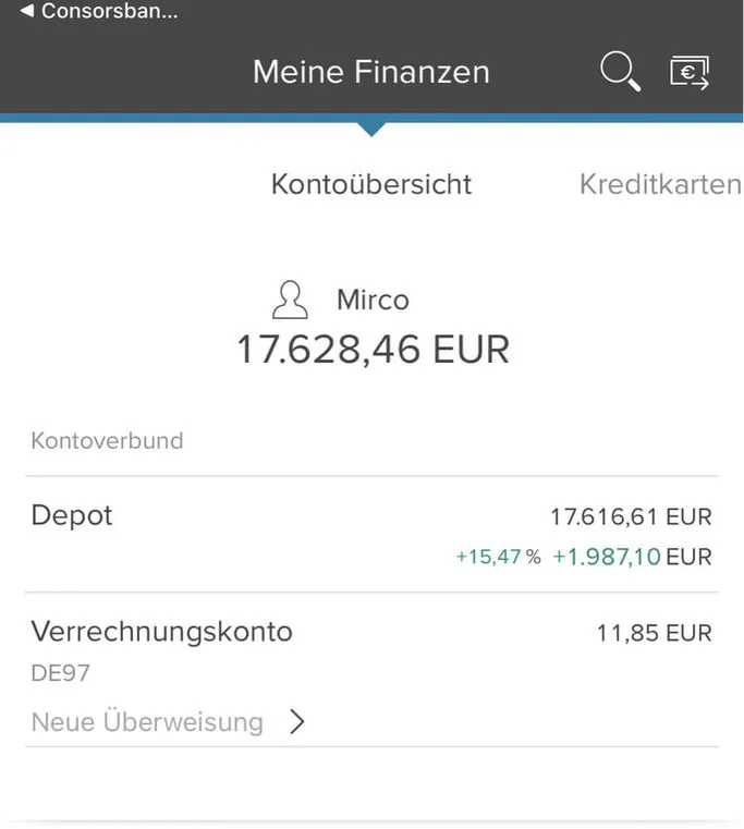 Consorsbank App Depot und Verrechnungskonto Übersicht