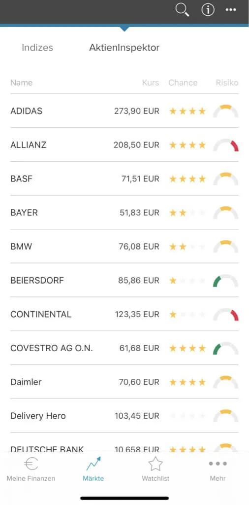 Consorsbank App Screenshot des AktienInspektors