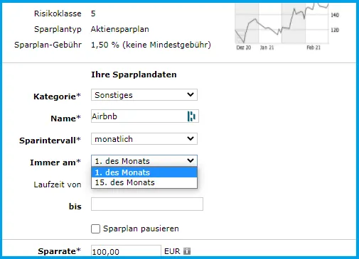Consorsbank Sparplan Ausführung am 1. des Monats oder am 15. des Monats
