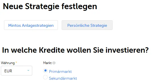 Erste Einstellungen im Mintos Auto-Invest