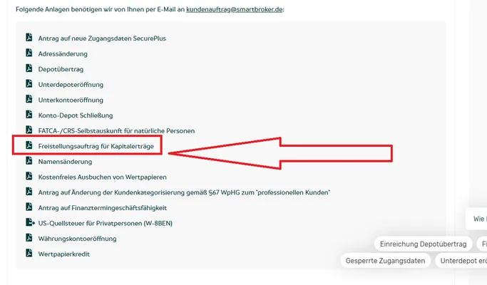 Freistellungsauftrag beim Smartbroker Depot wie erstellen