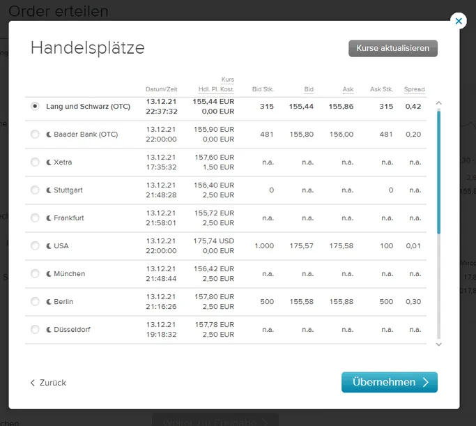 Handelsplätze bei der Consorsbank