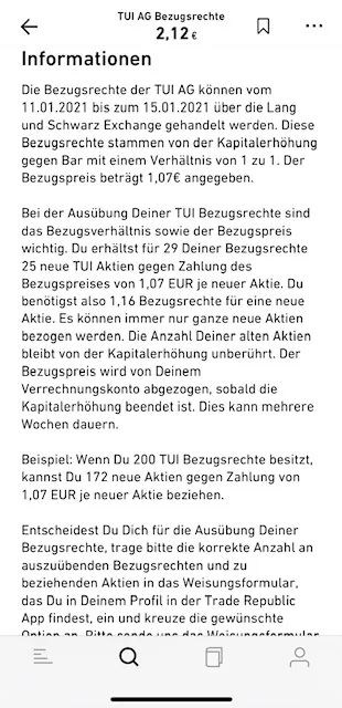Informationen zum TUI Bezugsrecht bei Trade Republik