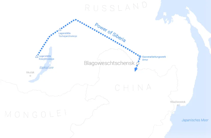 Lageplan Power of Siberia - Bildquelle: gazprom.com Aktien Analyse