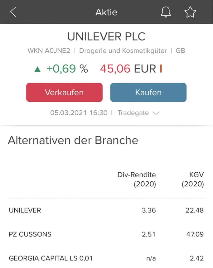 Peer Group und Konkurrenten in der Consorsbank App