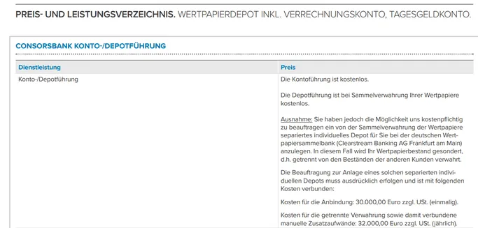 Preis- Leistungsverzeichnis der Consorsbank