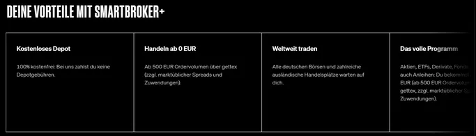 Screenshot der Vorteile der Smartbroker+ App auf der Smartbroker Website