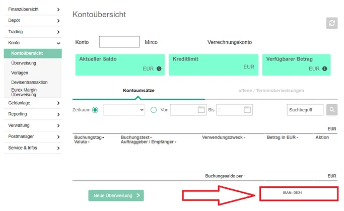 Smartbroker IBAN vom Verrechnungskonto finden