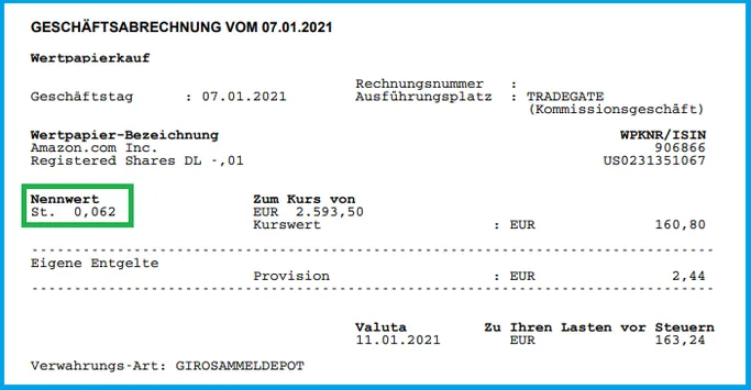 Sparplan mit Teilaktien Erwerb