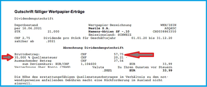 Steuern auf die Nestle Dividende