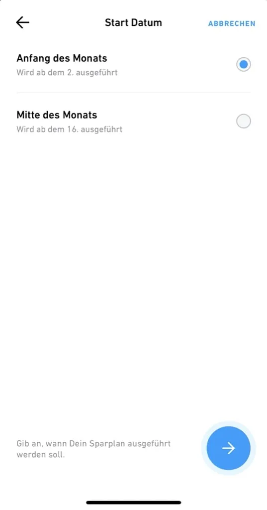 Trade Republic Sparplan einrichten: Mitte des Monats oder Anfang des Monats