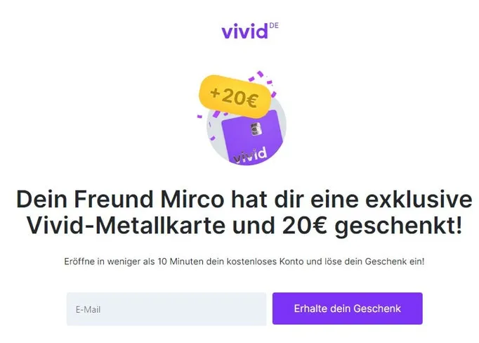 Vivid Money 20€ Bonus für Neukunden
