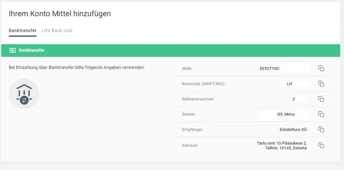 Wie zahle ich Geld bei EstateGuru ein?