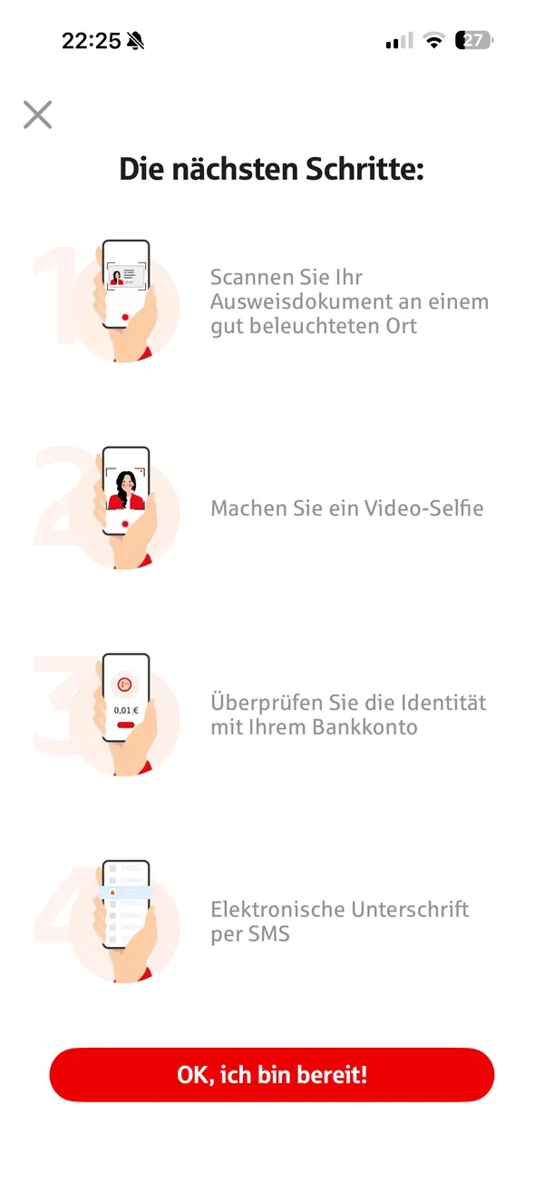 Ausweis scannen als Teil der Online-Legitimation, in einer Minute erledigt.